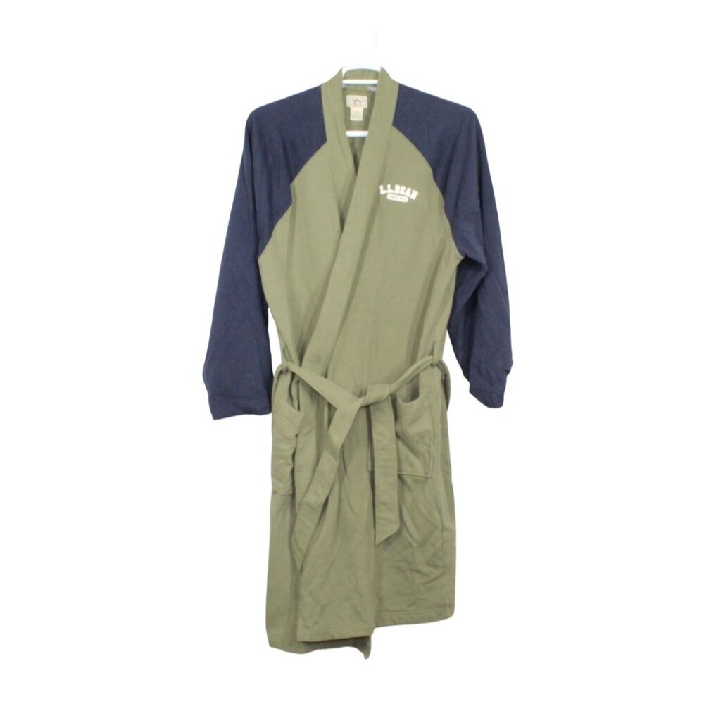 LL Bean 1912 Robe Unlined Front Patch Pockets Green Navy Size XL